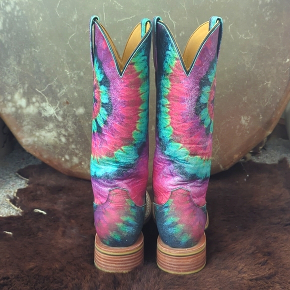 TIN HAUL "Happy Hippie" groovy rainbow tie dye leather cowgirl boots sz 6.5 EUC - Picture 8 of 16